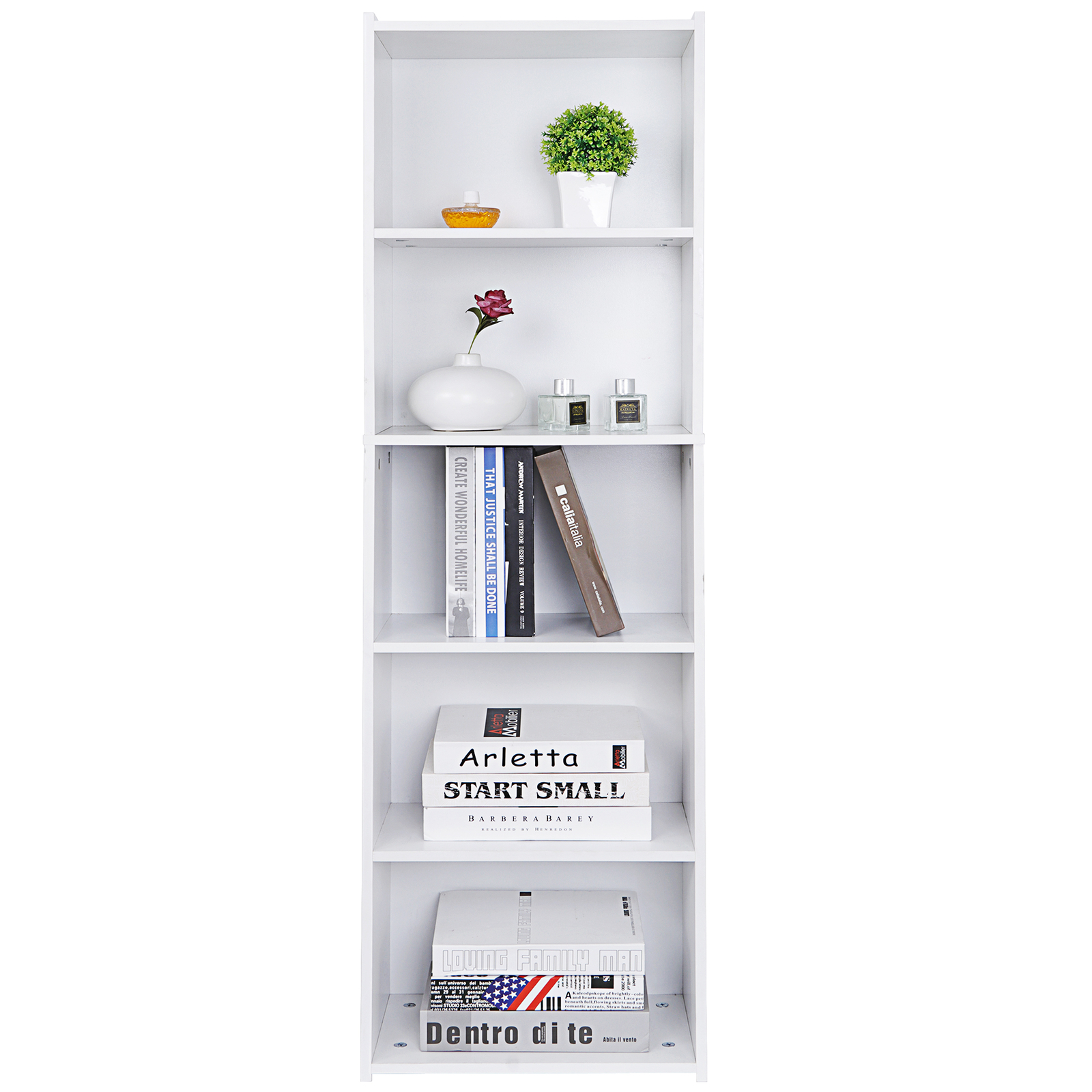 5 Shelves White Display Storage Cabinet Bookshelf for Home and Office