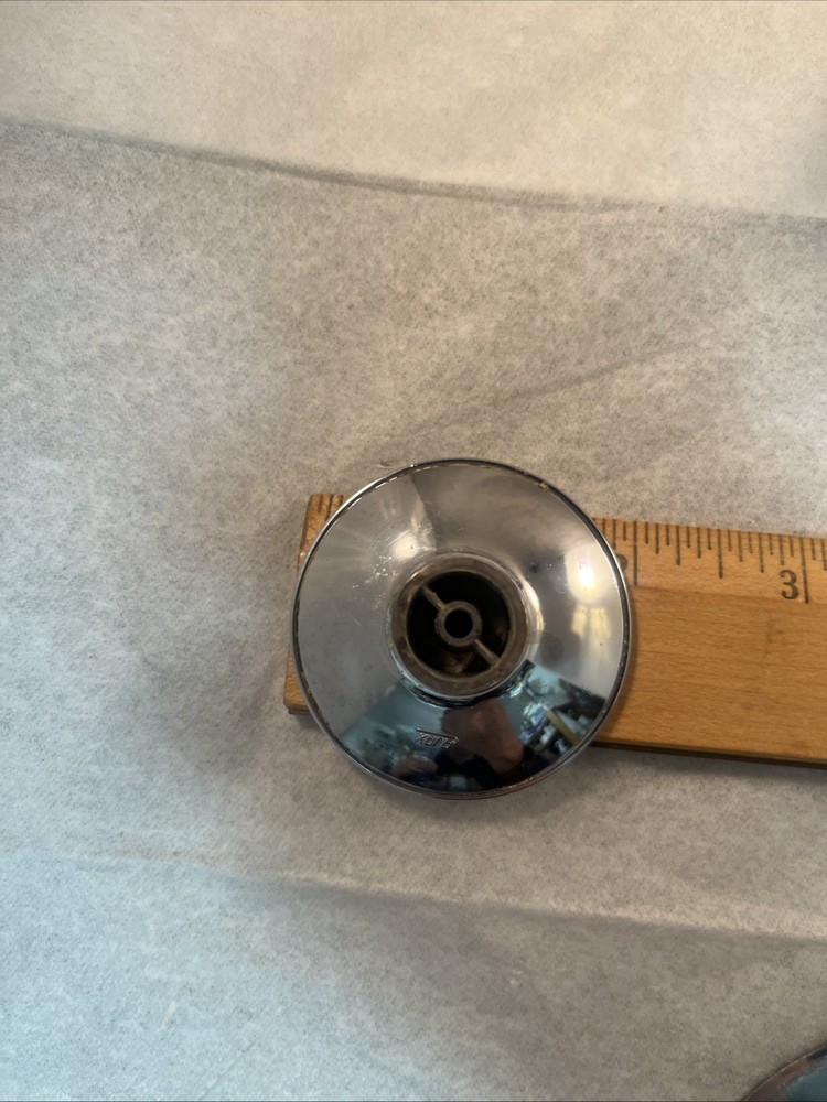 4 Vintage AJAX Shiny Chrome Beveled Concave 2" Round Knobs & 2.75” Back Plates