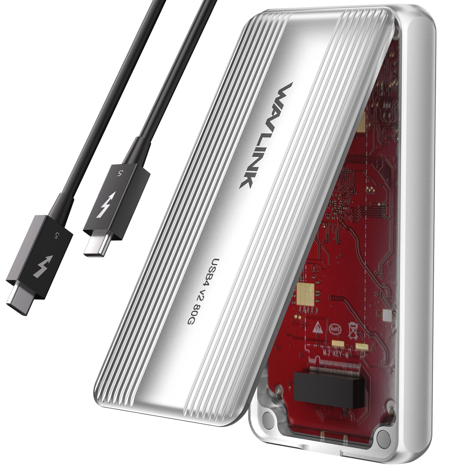 Wavlink Thunderbolt 5 M.2 NVMe SSD Enclosure 80Gbps PCIe NVMe SSD Case USB4 v2