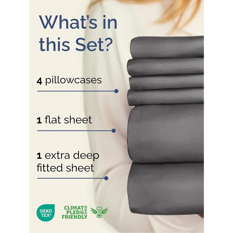 Extra Deep Pocket Fitted Sheet Set Microfiber Soft Pillowcases 6 Pieces New