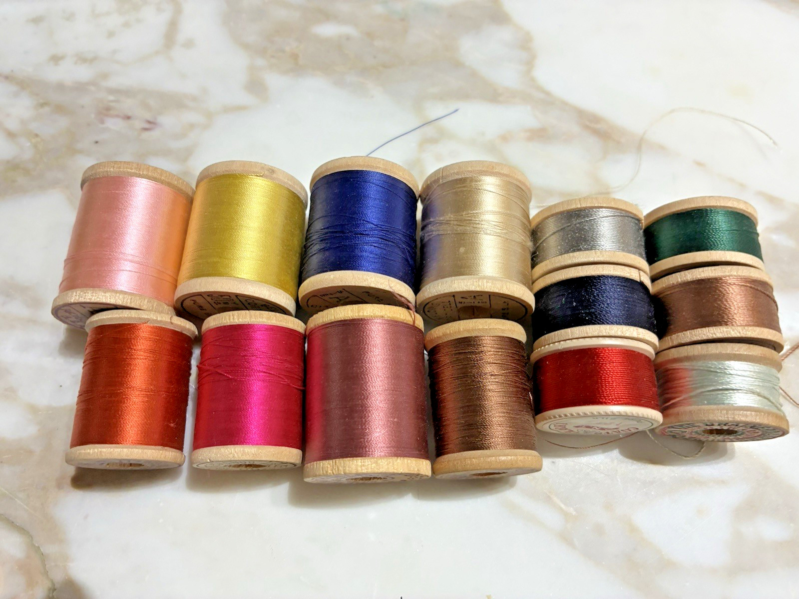 14 vintage silk  thread  most on wooden spools