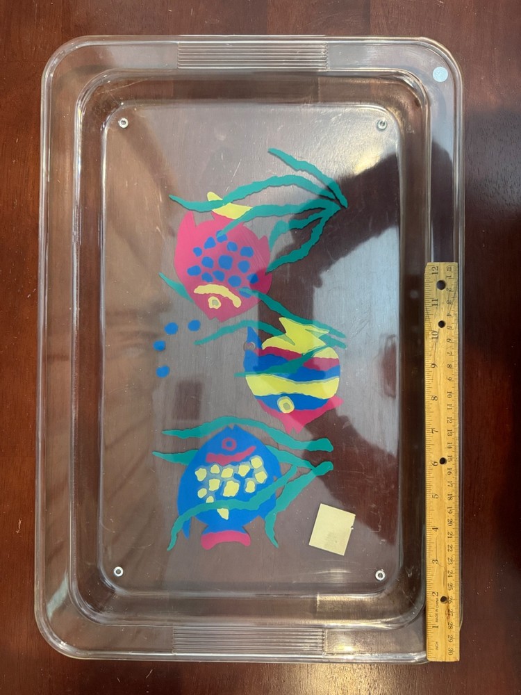 Vtg 90s Acrylic Serving Tray Ocean Fish
