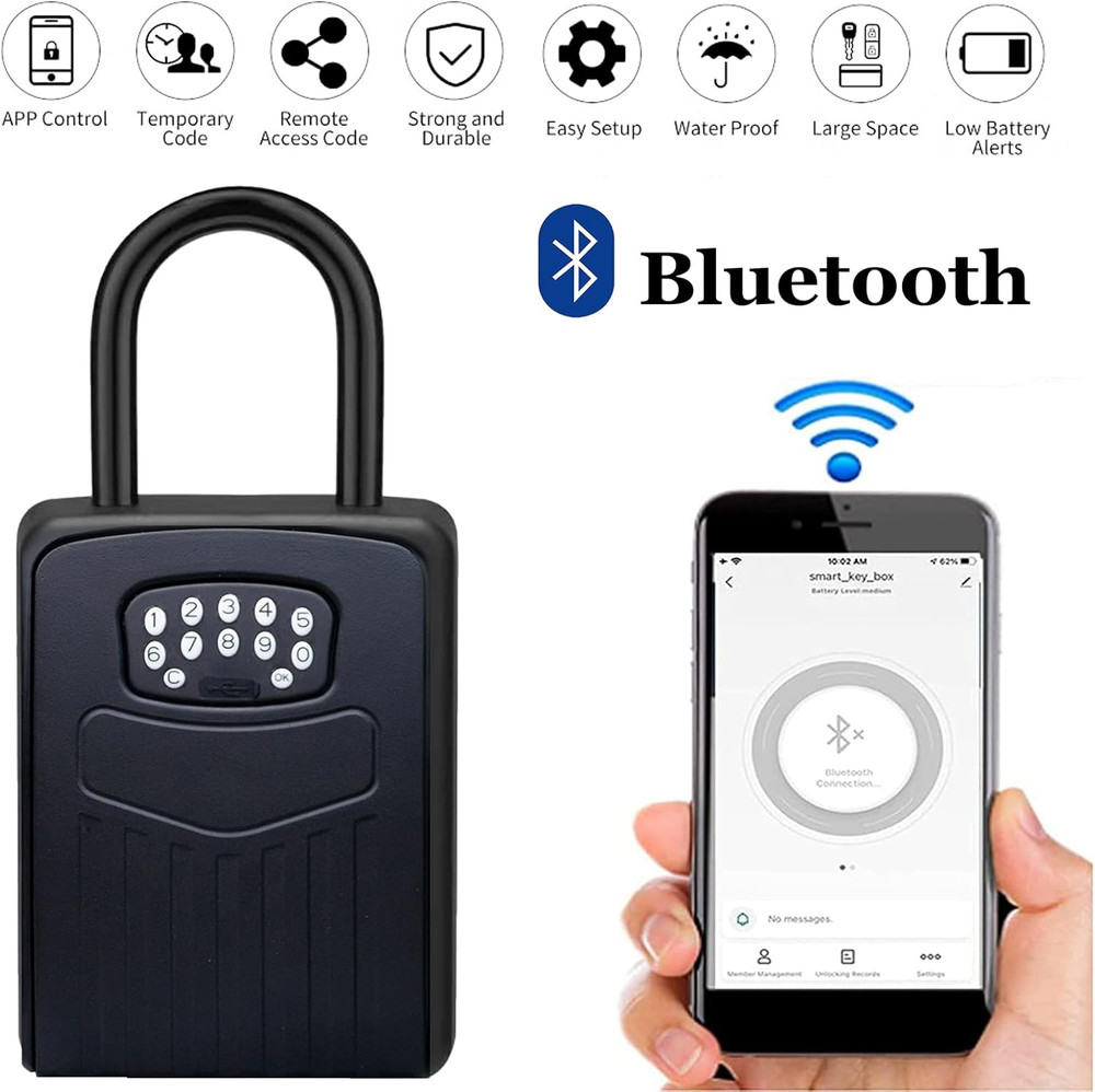 Smart Key Lock Box, APP Control Bluetooth Wireless Lock Box for House Key Outdoo