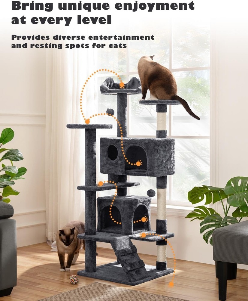 Durable 54in Cat Tree with Replaceable Balls and Spacious Hideaways for Felines