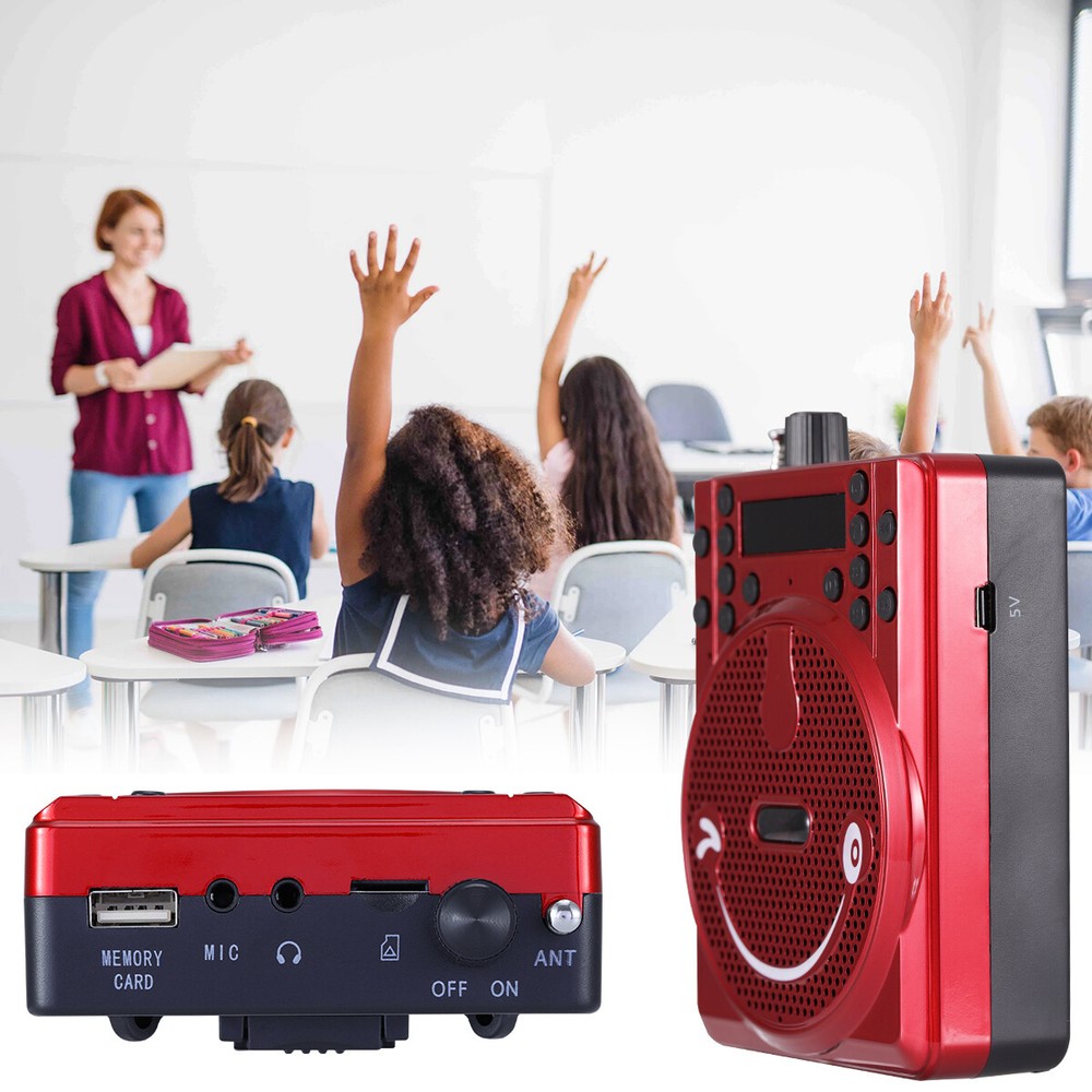 Portable Bluetooth PA System Headset Microphone Rechargeable USB Micro SD FM Red