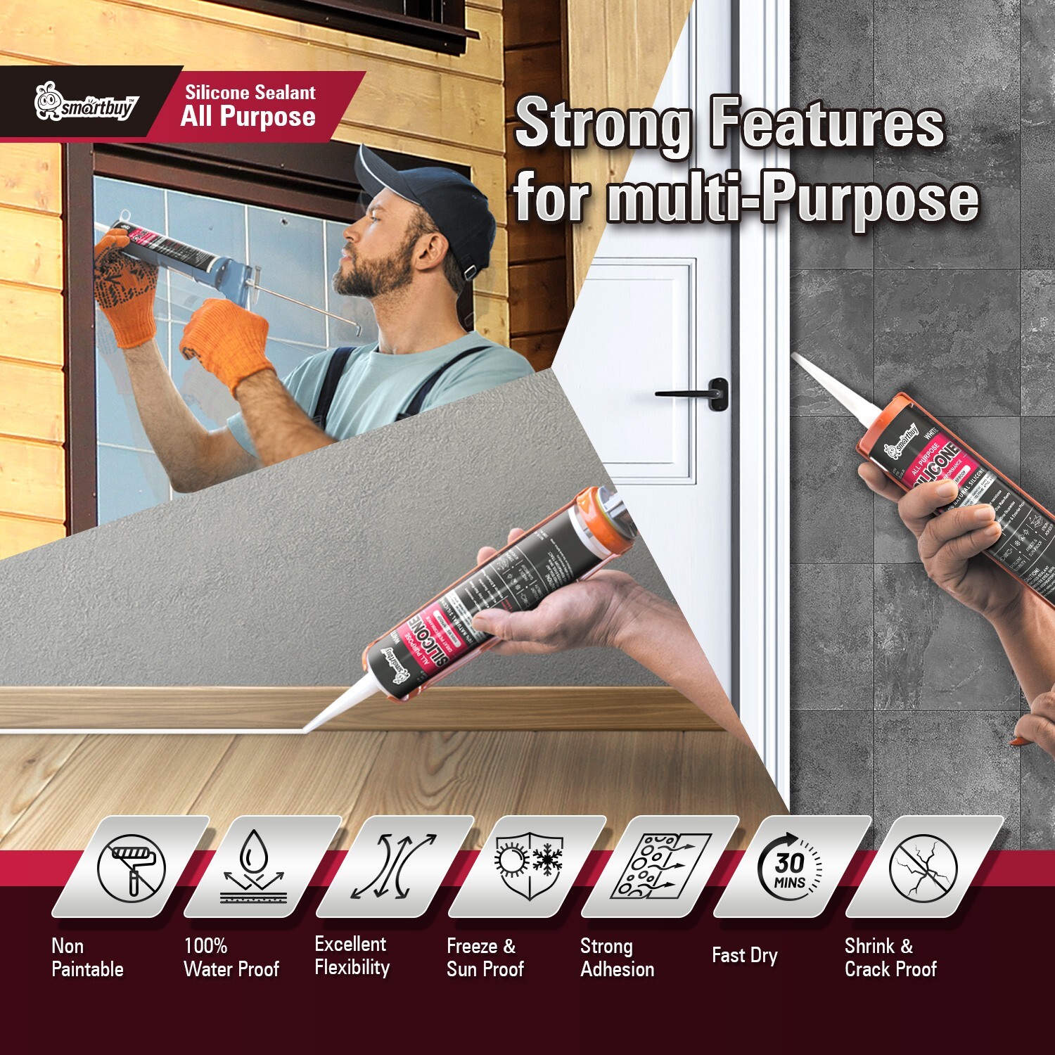 Smartbuy All Purpose 100% Clear Silicone Sealant Adhesive For Glass Window Door