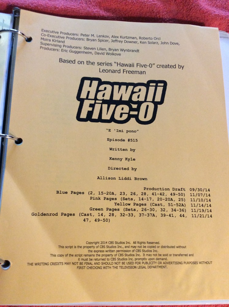 HAWAII FIVE-O ORIGINAL SCRIPT 515 SCHEDULE 2014 E 'IMI PONO DANIEL DAE KIM