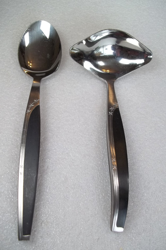 Mar-Crest Ebony Elegance Black Flatware Star Pattern Ladle Fork Spoon MCM Japan