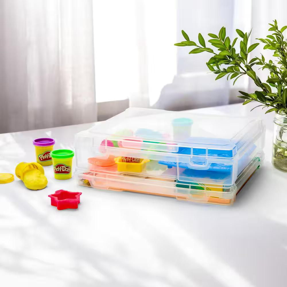 Stackable Snap-Tight Storage Containers, Clear, 12.2 In. W X 1.6 In. H Plastic D