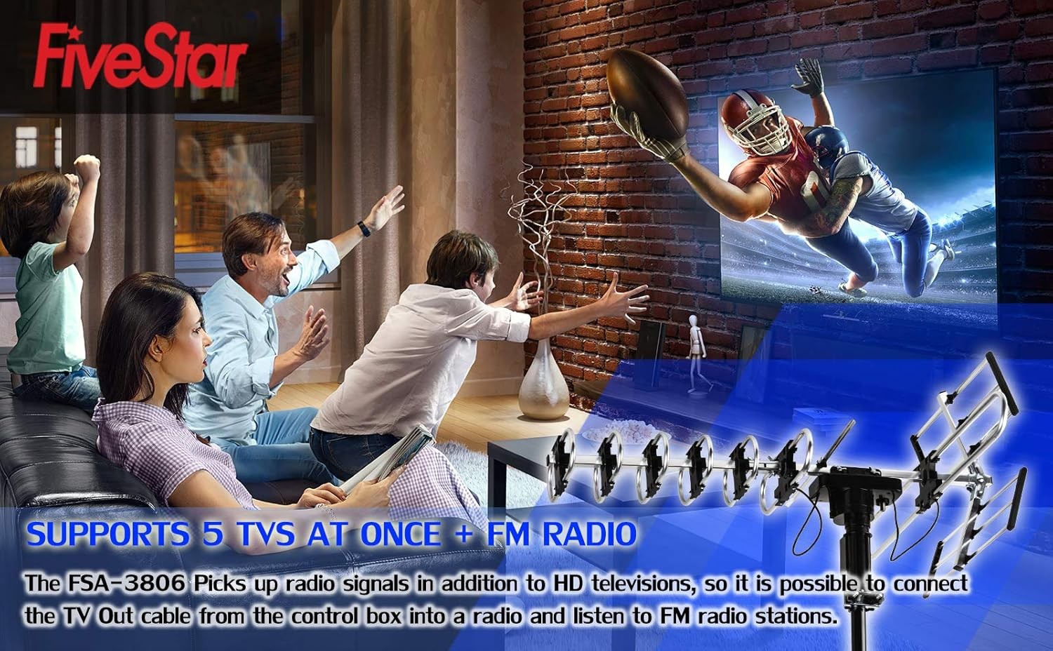 Outdoor HD TV Antenna Strongest Up to 200 Miles Long Range with Motorized 360 De