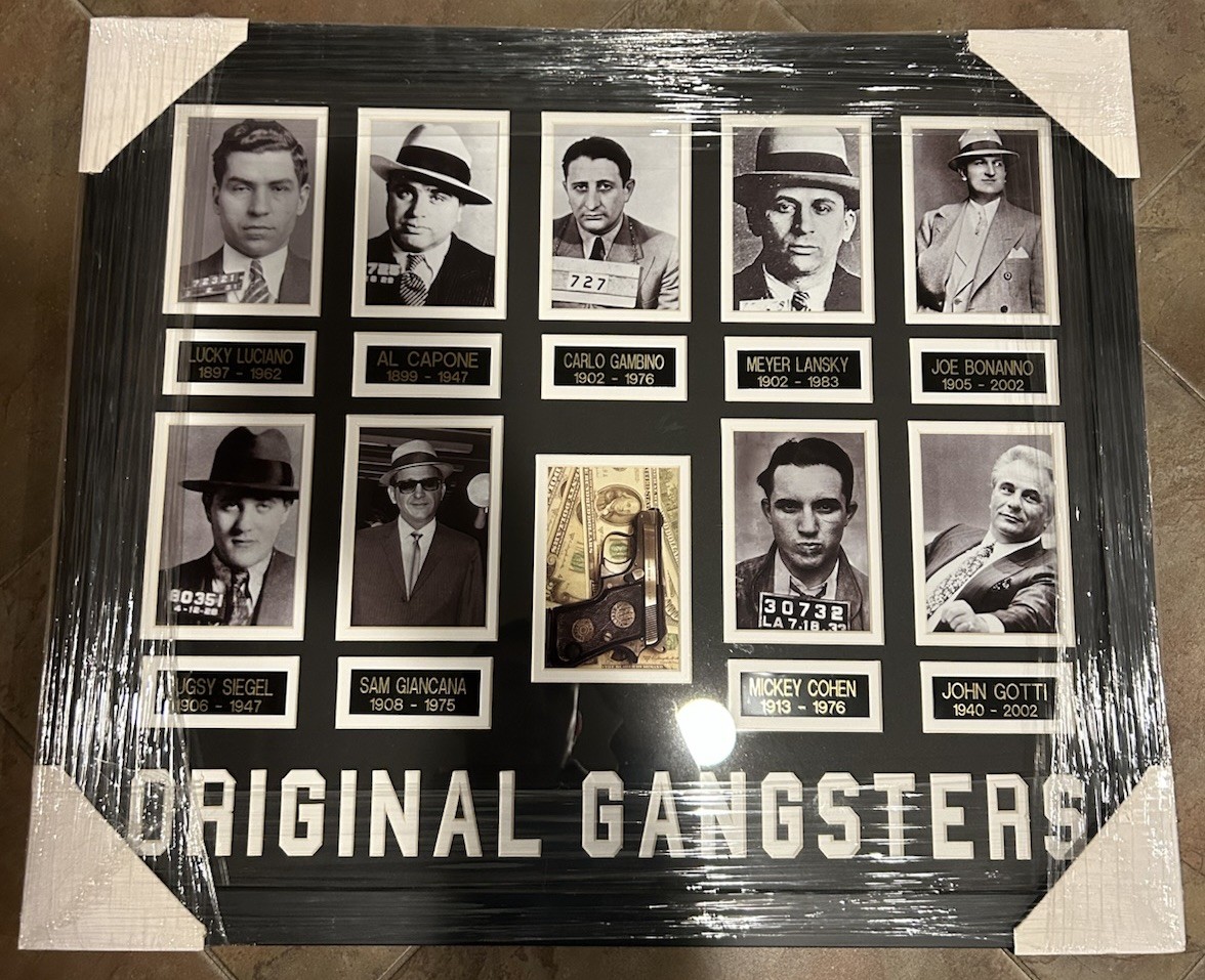 Original Gangsters Al Capone Mafia Poster Wood Frame Wall Art Picture 26x22