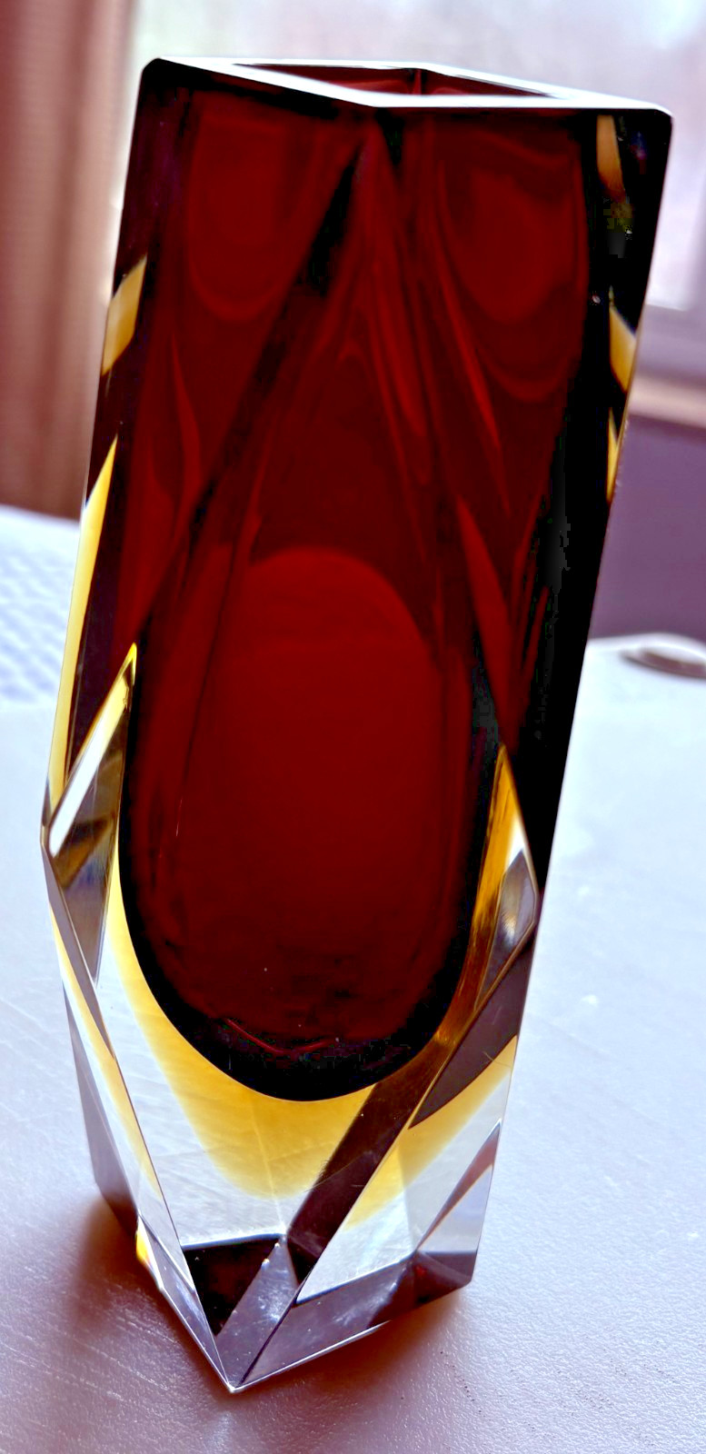 Vintage Luigi Mandruzzato Murano Art Glass Vase Faceted Gem Prism Luminous 6.5"