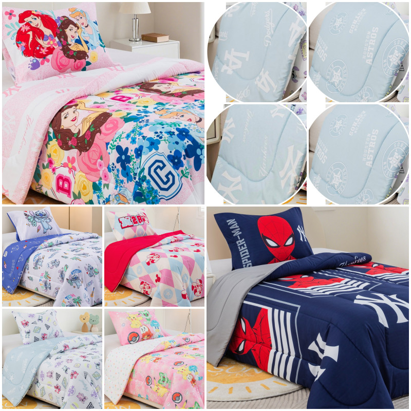 Twin/Full Printed Disney Characters + MLB Logo Bed Double Sided Comforter Set