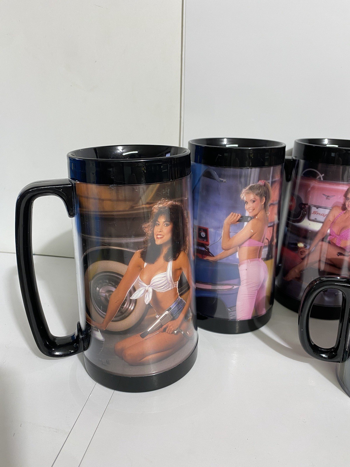 Lot of 10 Vintage Snap-On Tool Mate Mugs 80s 90s Pin-Up Plastic Thermo Serve