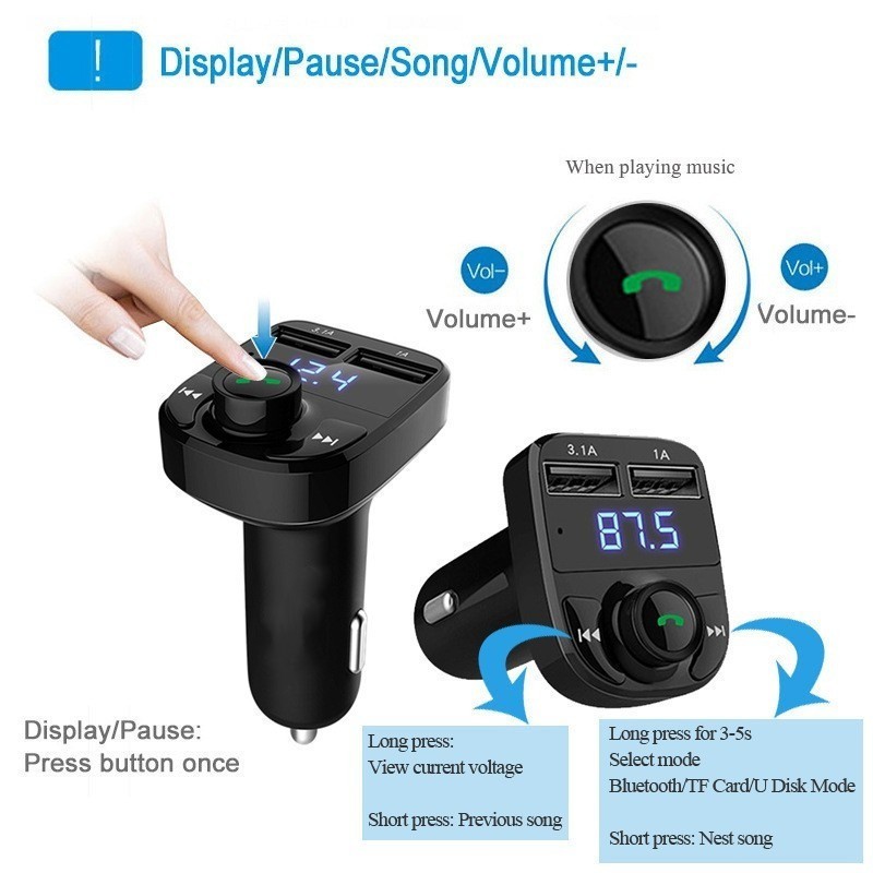 X8 Bluetooth FM Transmitter Car MP3 Player Micro TF Card Handsfree Dual USB