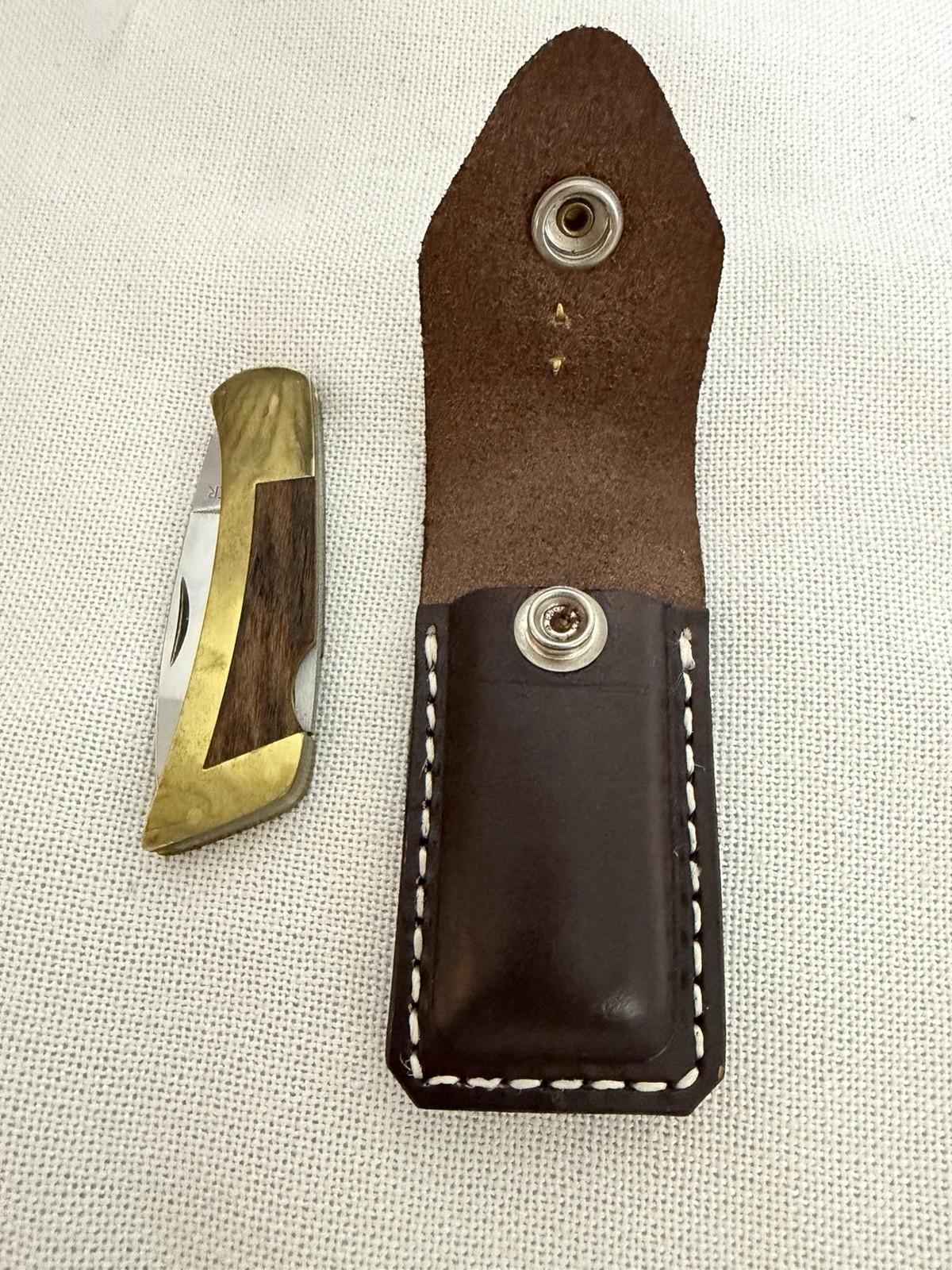Vintage GERBER Portland OR USA Folding Lockback Knife w/ Sheath & Box Brass/Wood