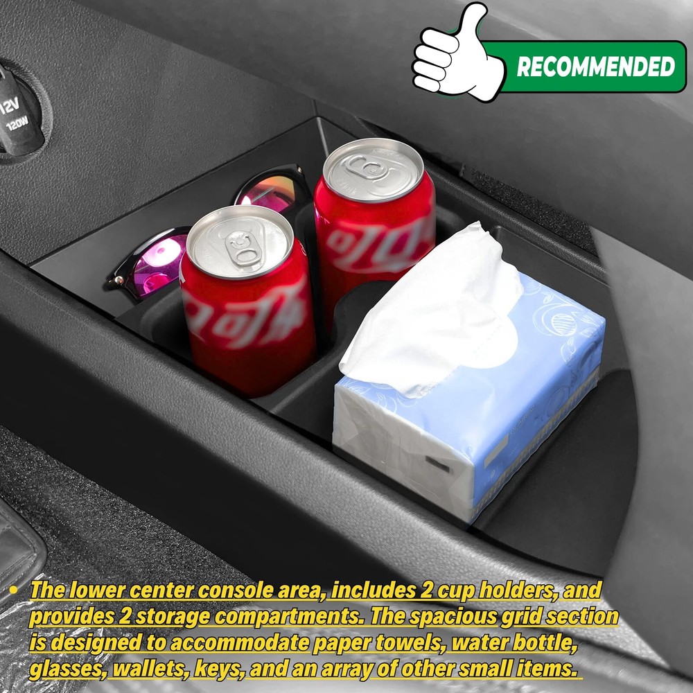 Lower Center Console Organizer Tray & Cup Holder Insert Black