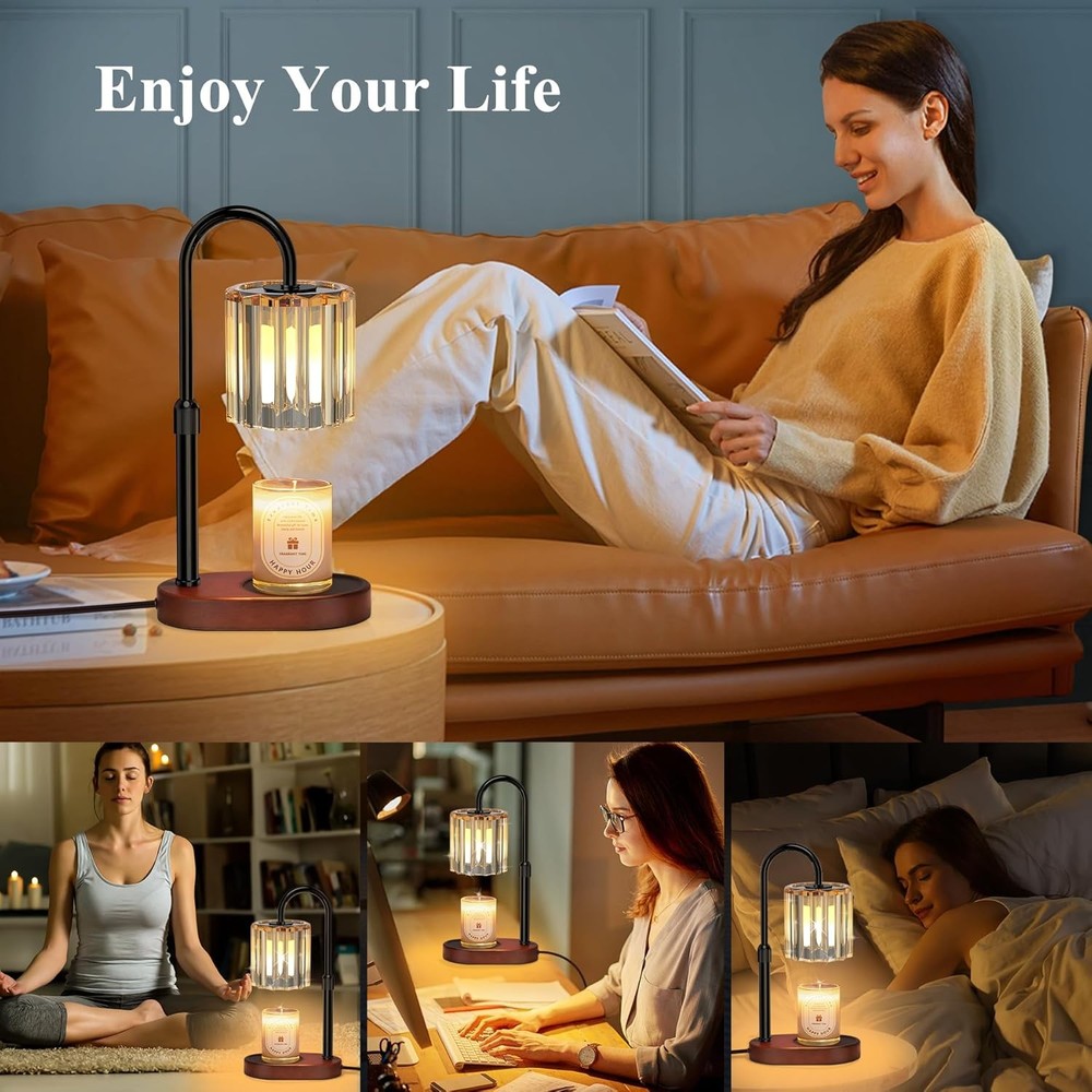 Lukasa Candle Warmer Lamp with Timer, Dimmer Adjustable Height, Walnut