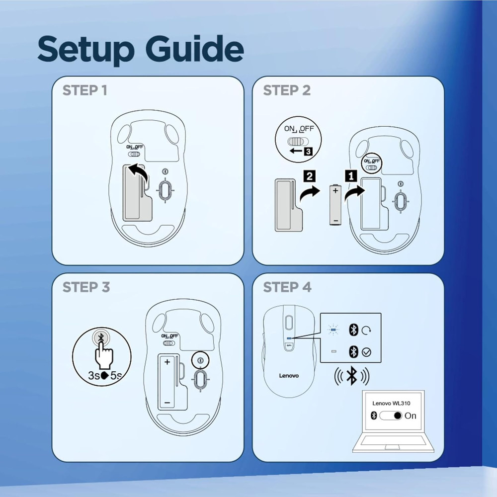 WL310 Bluetooth Silent Mouse, Ergonomic, Adjustable DPI, Silent Clicks, Bluetoot