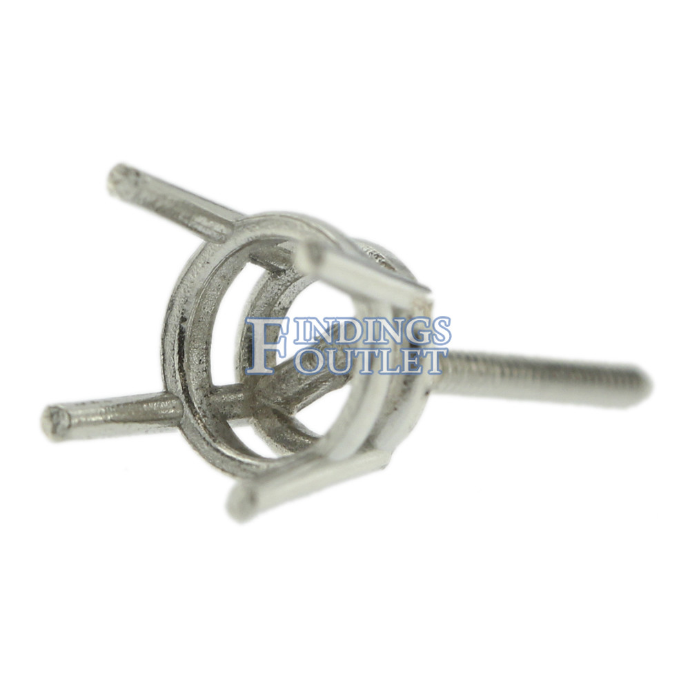 Platinum Round Stud Earring Mounting Setting Heavy Screw Back Post 4 Prong