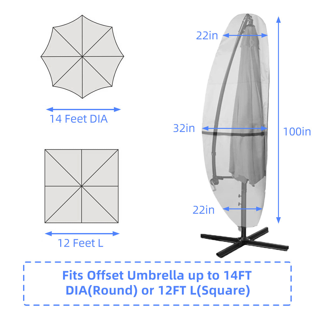 Patio Umbrella Parasol Canopy Cover - Waterproof Outdoor with Sturdy Zipper