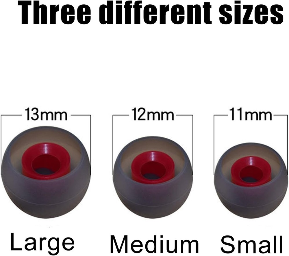 Ear Bud Rubber Tips, 36 Pcs Earbud Replacement Gray red+Black+White