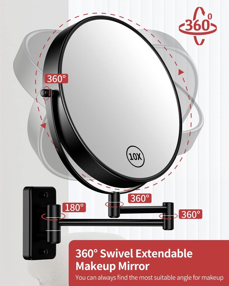 9" Large Size Wall Mount Magnifying Mirror, 1X/10X Magnification Double-Sided...