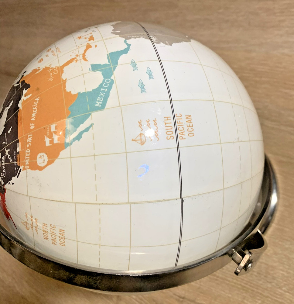 World Globe-Rotating White with colored Countries Chrome Base-11 1/2" tall