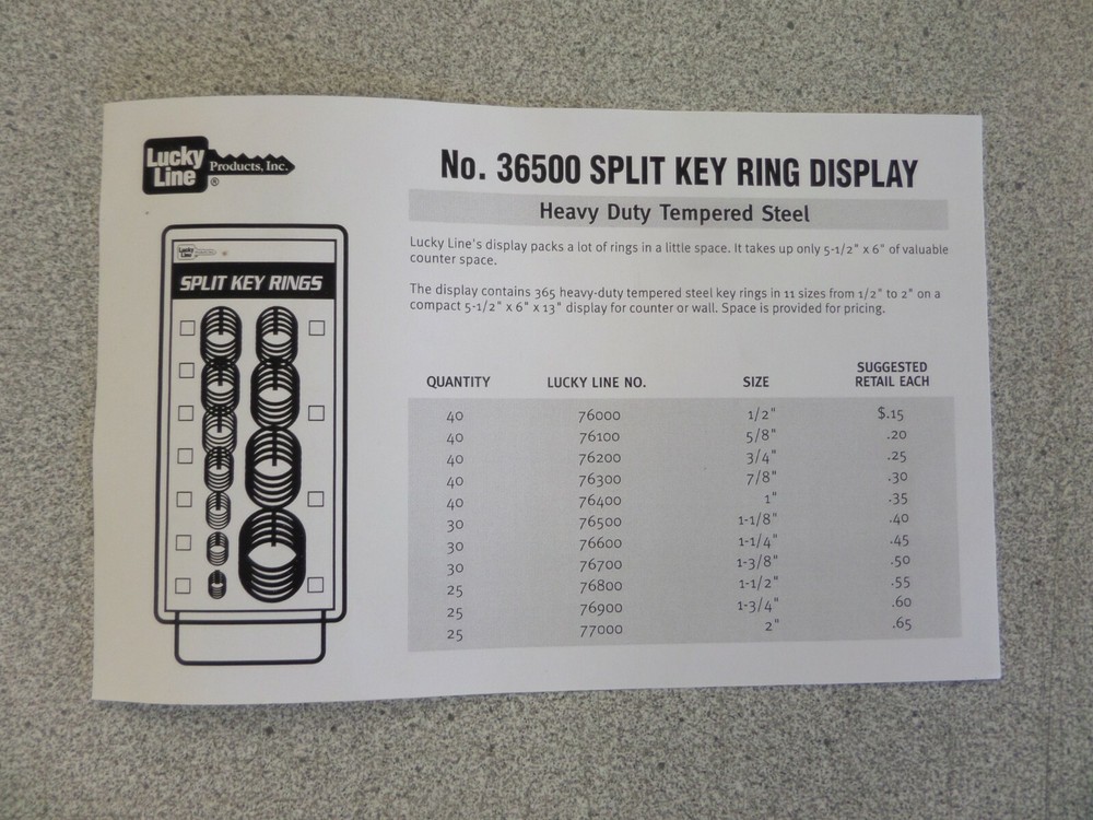 LUCKY LINE 36500 SPLIT KEY RING DISPLAY
