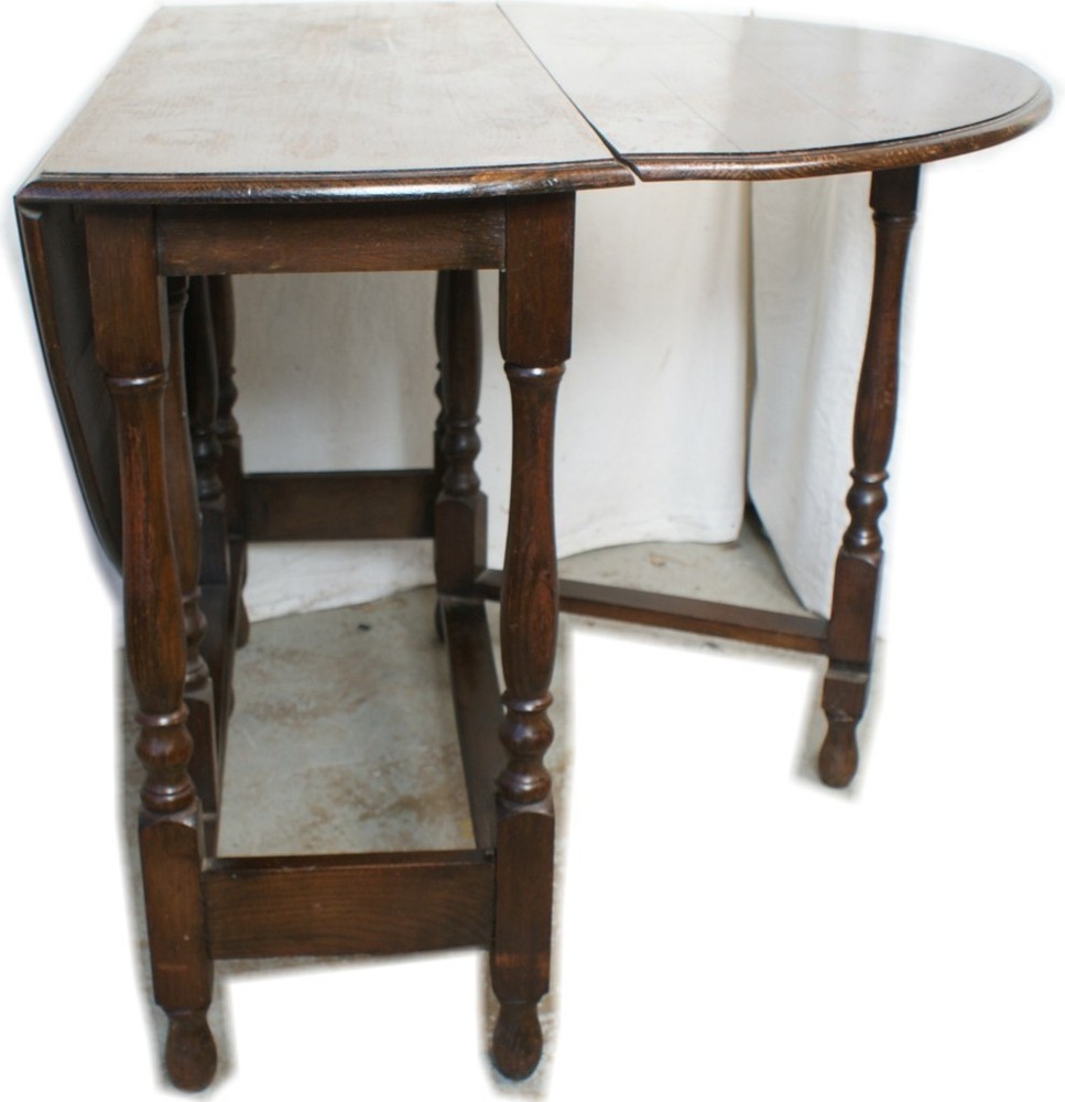 Solid British Tiger Oak Shabby Antique Drop Leaf Gate Leg Table England