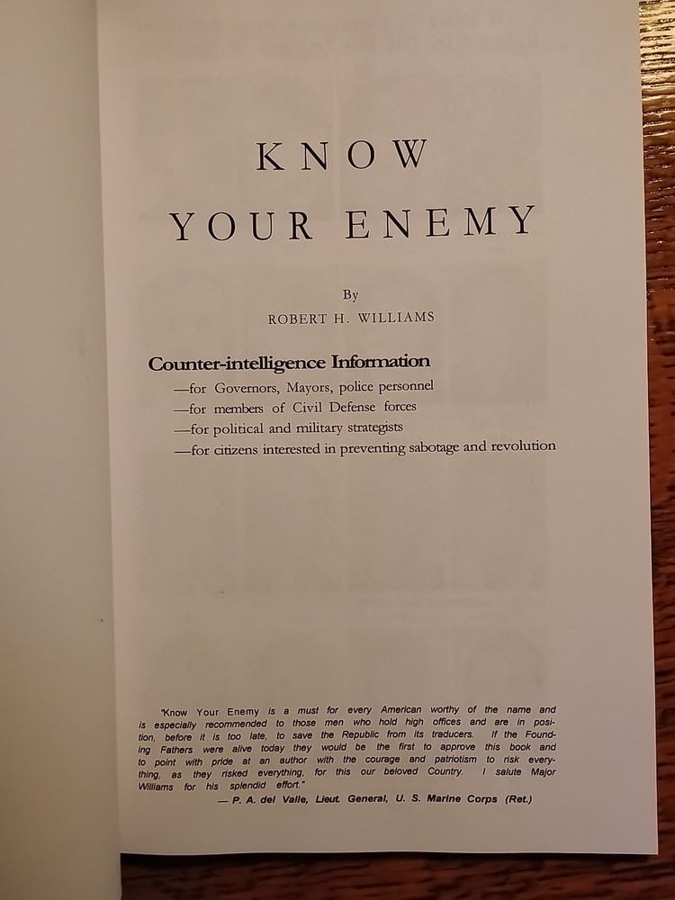 Robert H Williams / Know Your Enemy Reprint