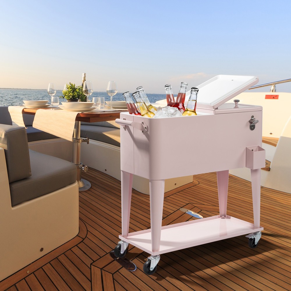 80QT Pink Patio Rolling Cooler
