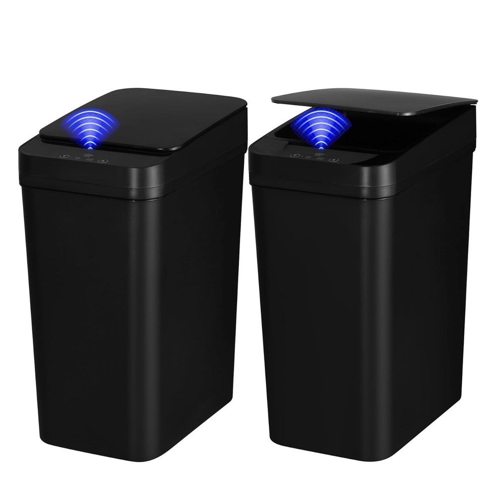 2 Pack Bathroom Trash can,Smart Touchless Can,Automatic Black+Black