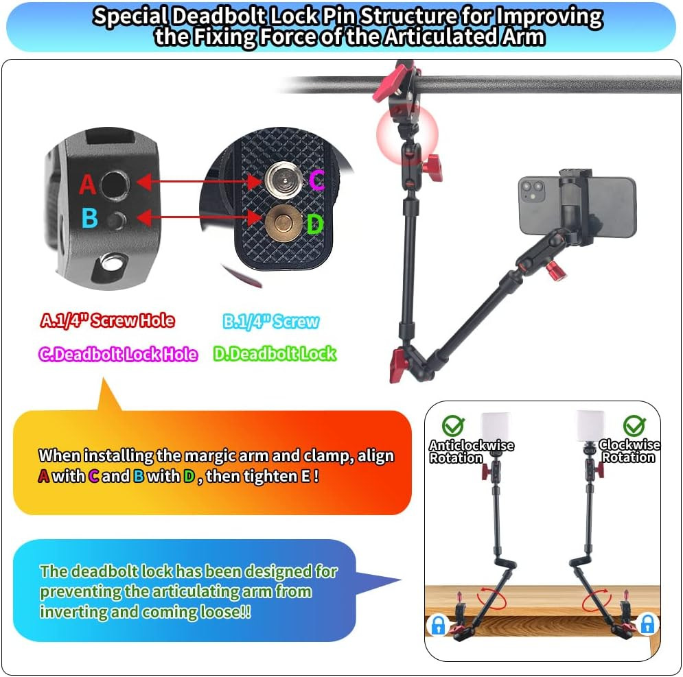 22" Magic Arm W Clamp Camera Mount, Adjustable Articulating Arm Friction Camera