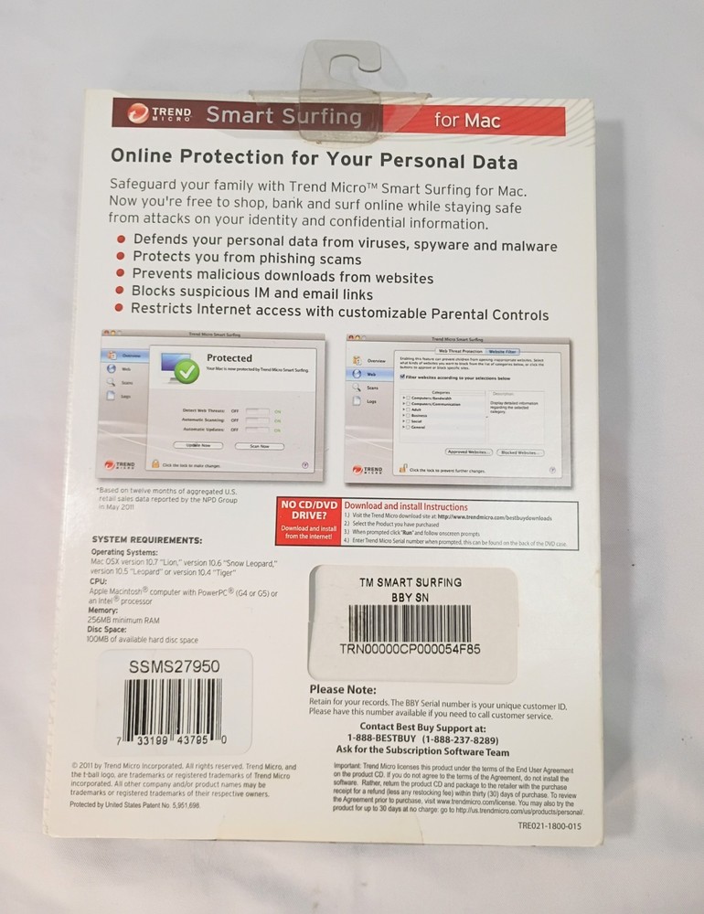 Trend Micro Software Smart Surfing Online Data Protection for Mac - SEALED