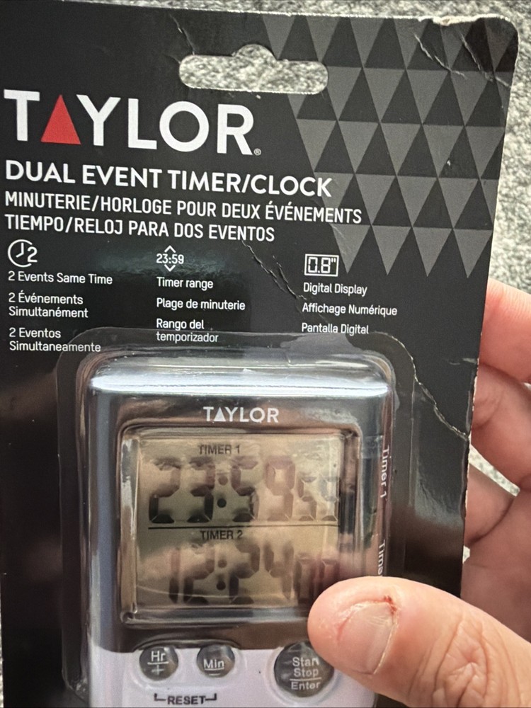 Taylor Dual Event Large Display Digital Kitchen Timer With Magnetic Back & Clip