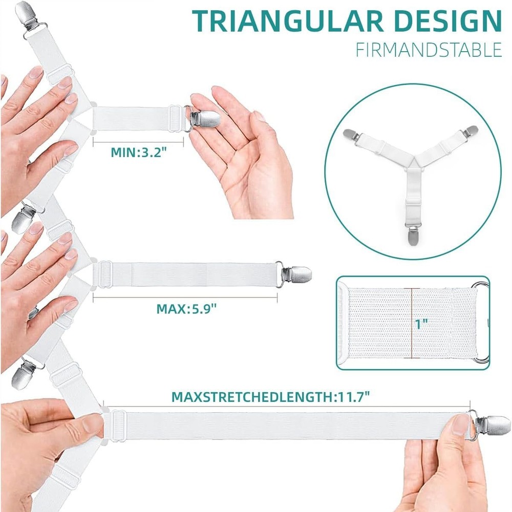 Bed Sheet Retainer Straps,Elasticated Adjustable Mattress Fitted Sheet Clips,...