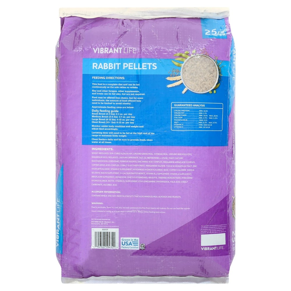 (3 pack) Vibrant Life Rabbit Pellets, 25 lb Bag