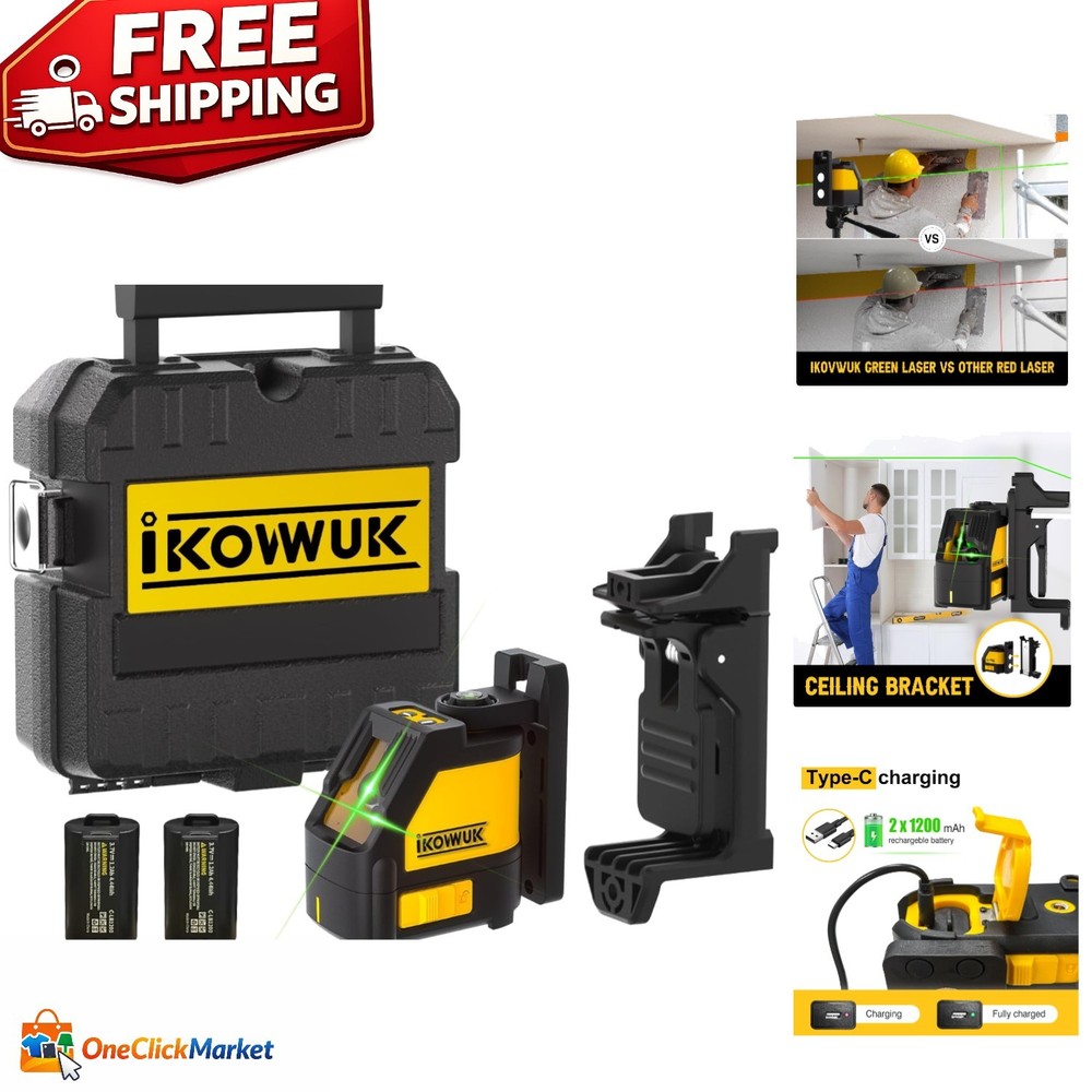 Professional Self-Leveling Laser Level with 2 Rechargeable Batteries & Brackets