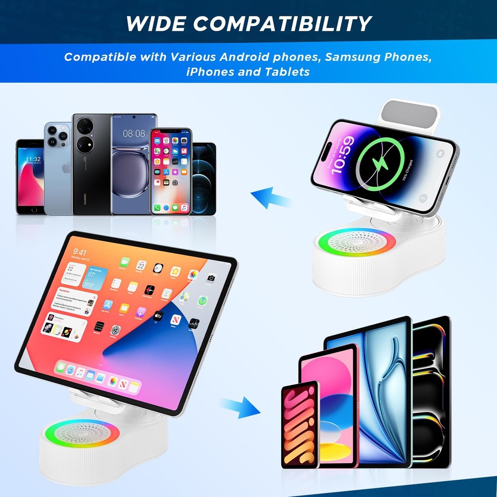 Black Cell Phone Stand Holder with Wireless Bluetooth Speaker Induction Audio