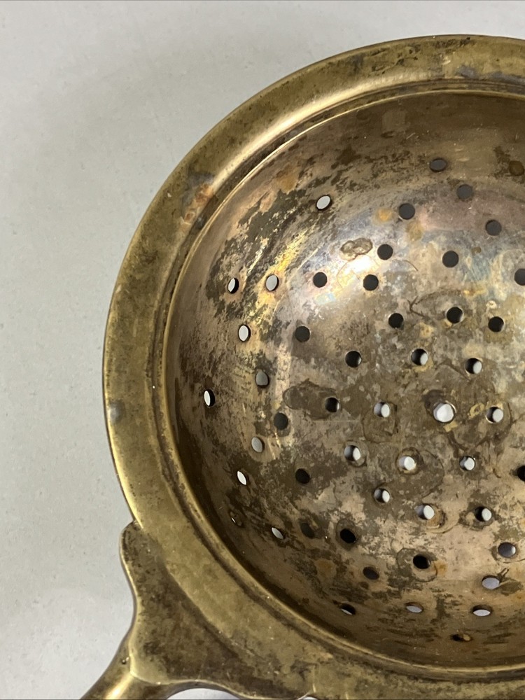 Vintage England Antique Brass Tea Strainer with Wood Handle