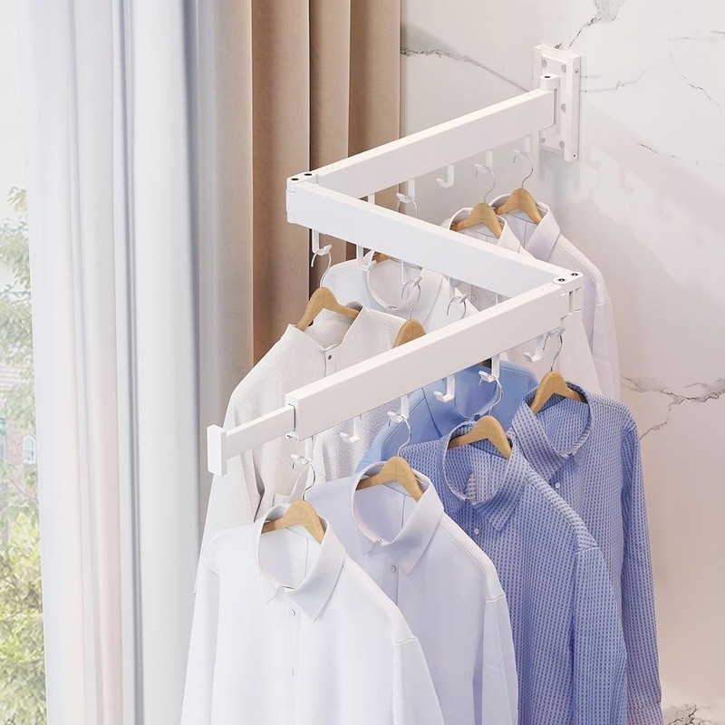 Space Saver Tri-Fold Laundry Drying Rack Wall Mount Sturdy Aluminum 220lb Load