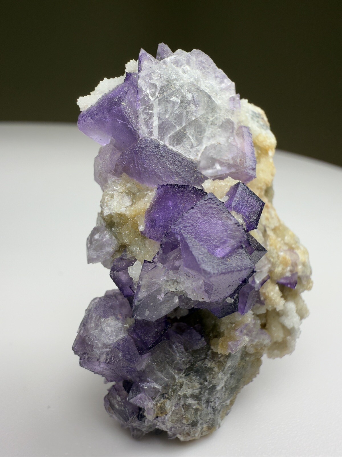 STUNNING El Filo Purple Cubic Fluorite on Druzy Quartz Matrix • Mexico