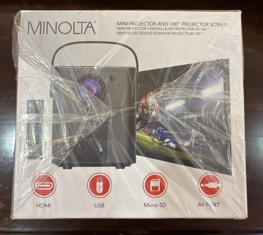 Minolta MN674 Portable Mini Projector HD Bundle Pack With 100" Screen Remote New
