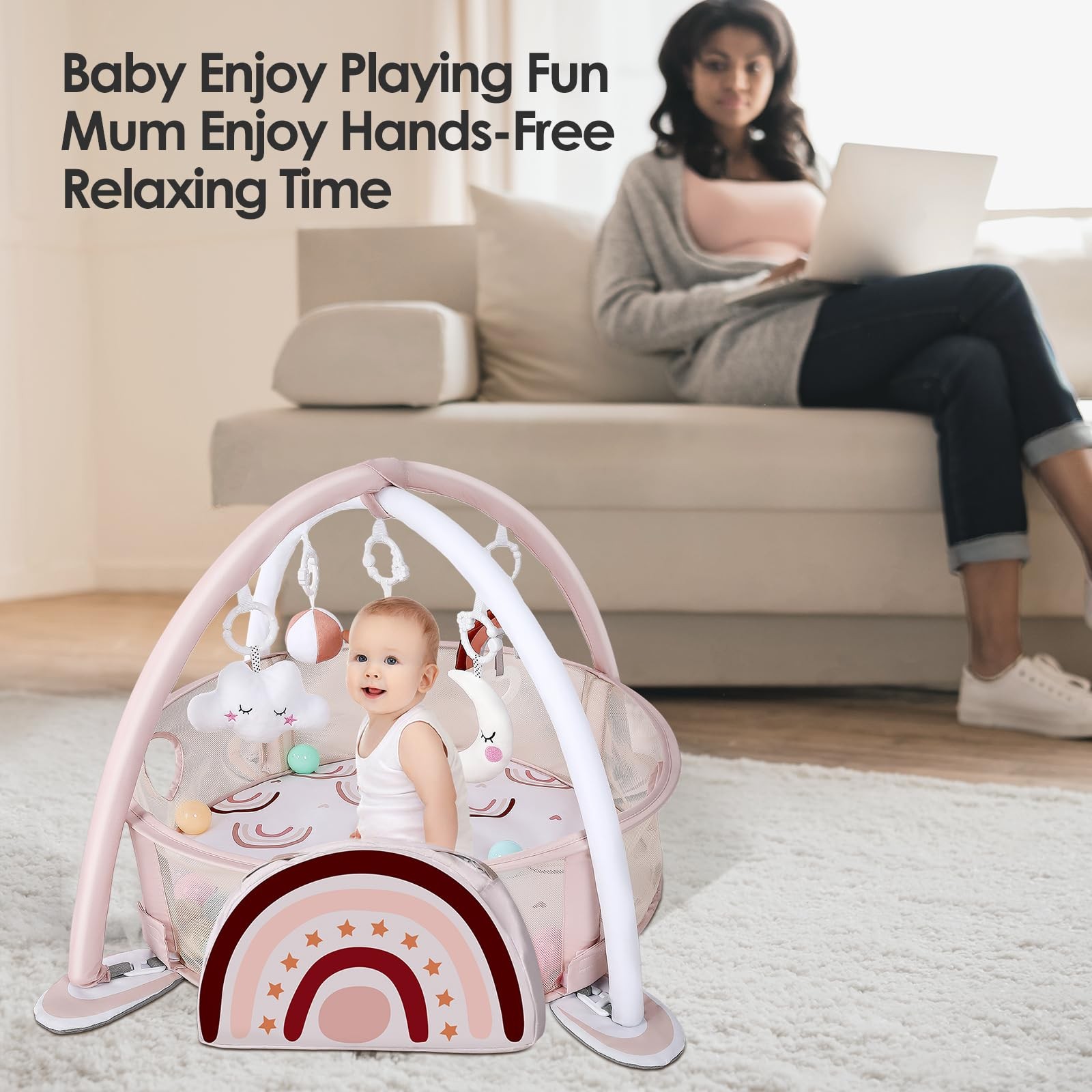 4-in-1 Baby Play Mat Baby Gym, Activity Play Mat for Floor Exercise Gym Pit I...