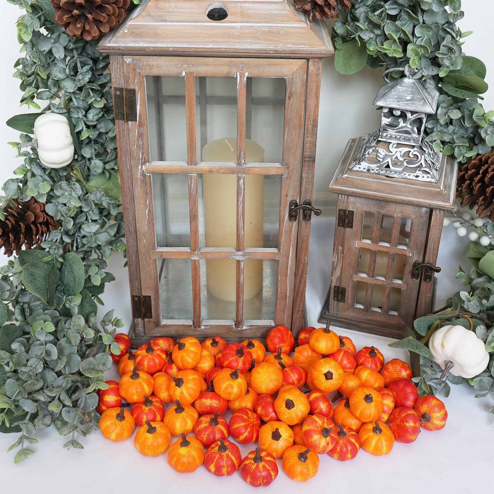 Winlyn 64 Pcs Mini Fall Artificial Harvest Pumpkins Orange 1.4 inches,