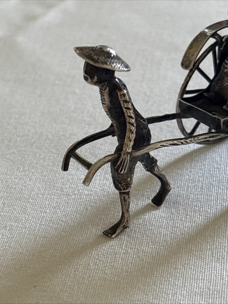 Victorian Chinese Export Solid Silver Figural Rickshaw Miniature 39.89g Marked