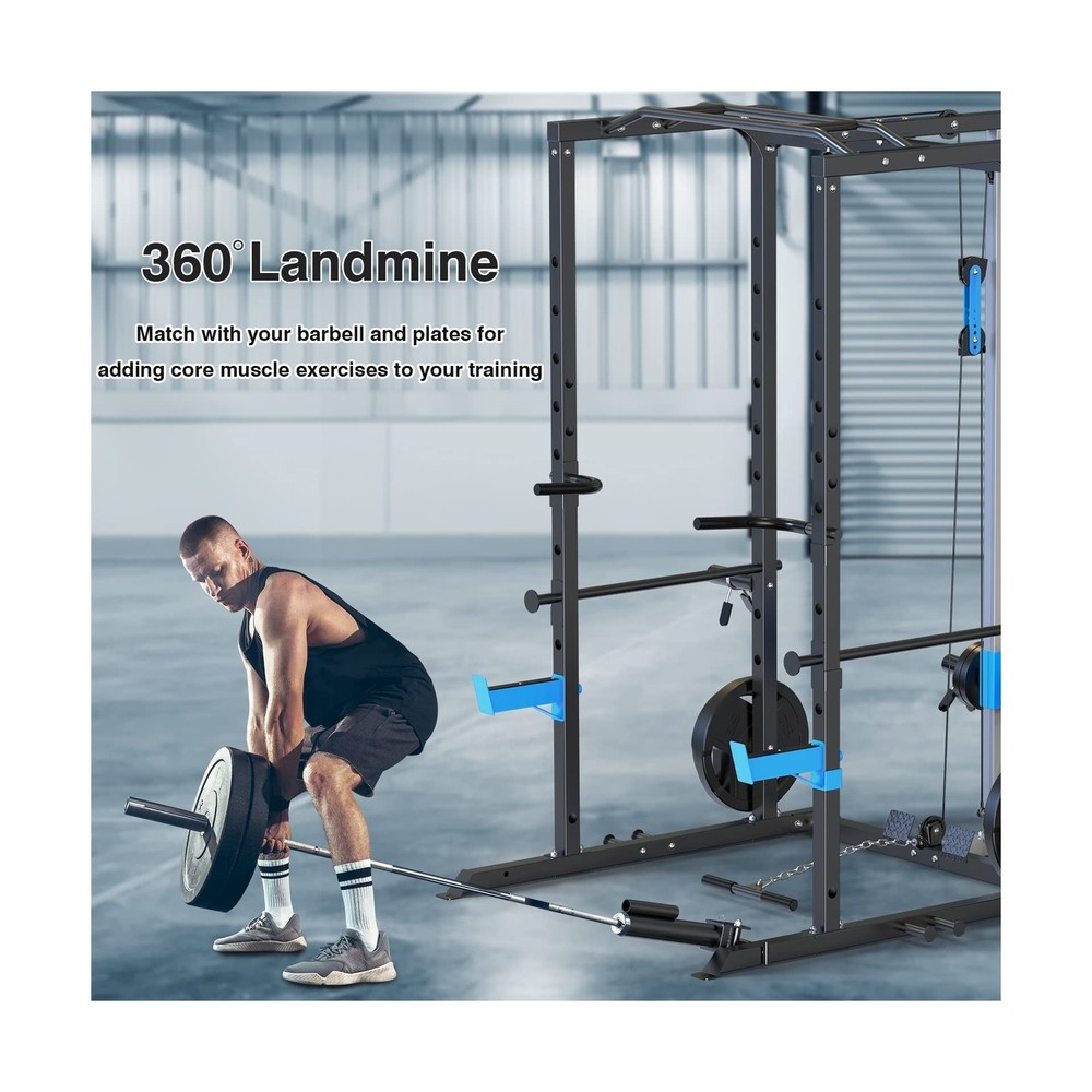 Power Cage, Multi-Functional Power Rack with J-Hooks, Dip Handles, Landmine A...