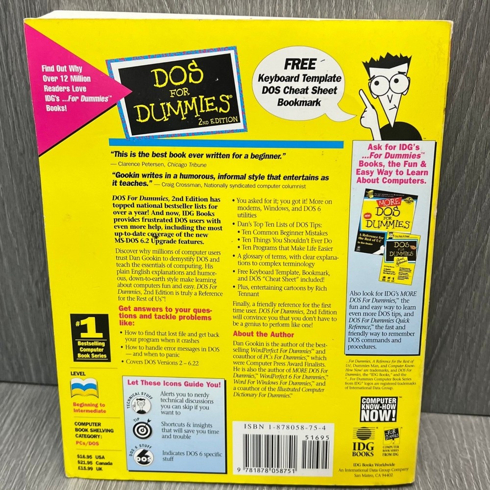 DOS for Dummies 2nd Edition Computer Book Reference Guide Dan Gookin