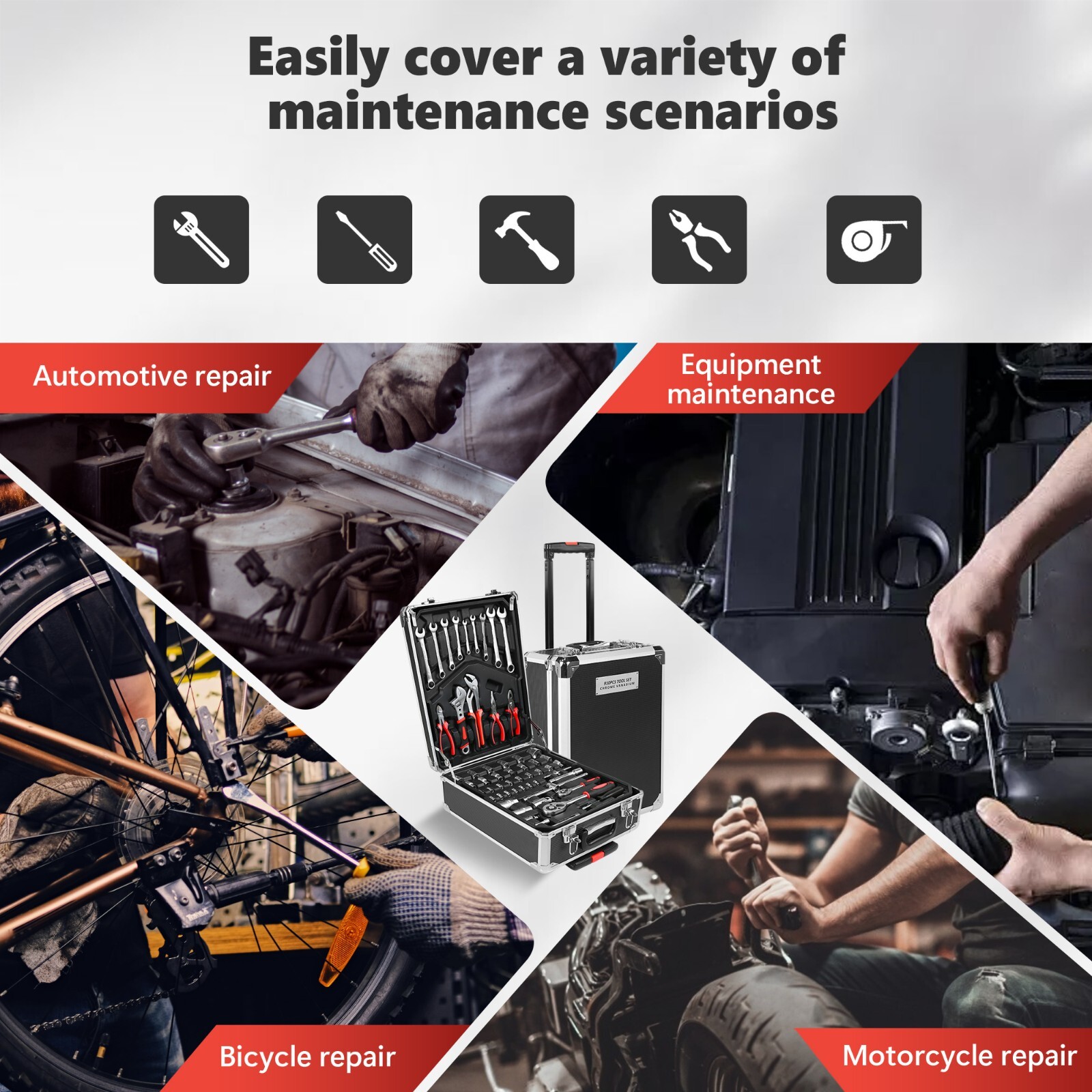 910 Piece Mechanics Tool Set Metric Socket Wrench Set Repair Tool Kit with Case